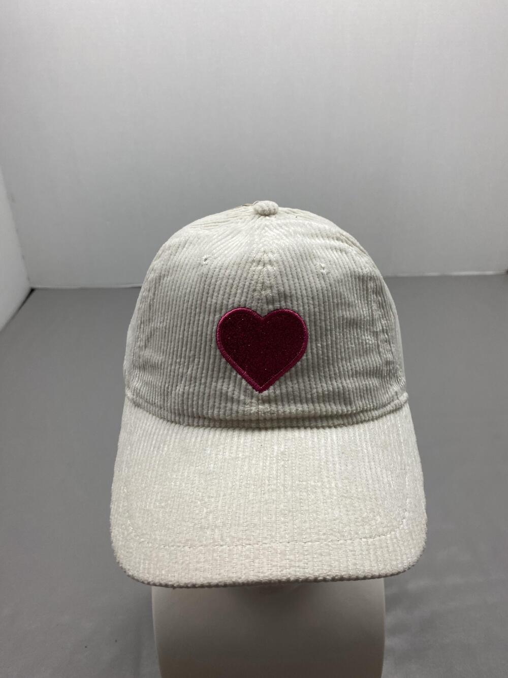 Hat Cap Strap Back Womens One Size Adjustable White Celebrate! Corduroy Heart
